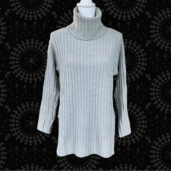 LOFT Lou & Grey Ribbed Turtleneck Sweater Long Gray Size XS - Picture 1 of 8